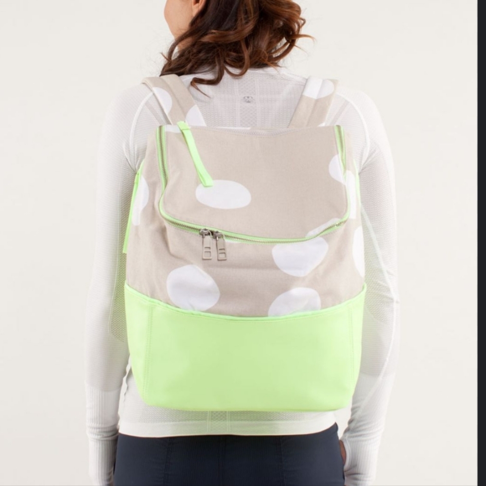 Lululemon Spring Fling Pack Polka Dot Backpack in Neon Green and Beige